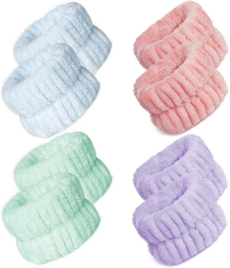 mifengda 4 Pairs Wrist Spa Washband Soft Microfiber Wrist Washband Wrist Wash Towel Band for Washing Face Makeup Women Girls Ladies Prevent Water Wet Your Arm (Pink, Green, Purple, Blue) - Image 1
