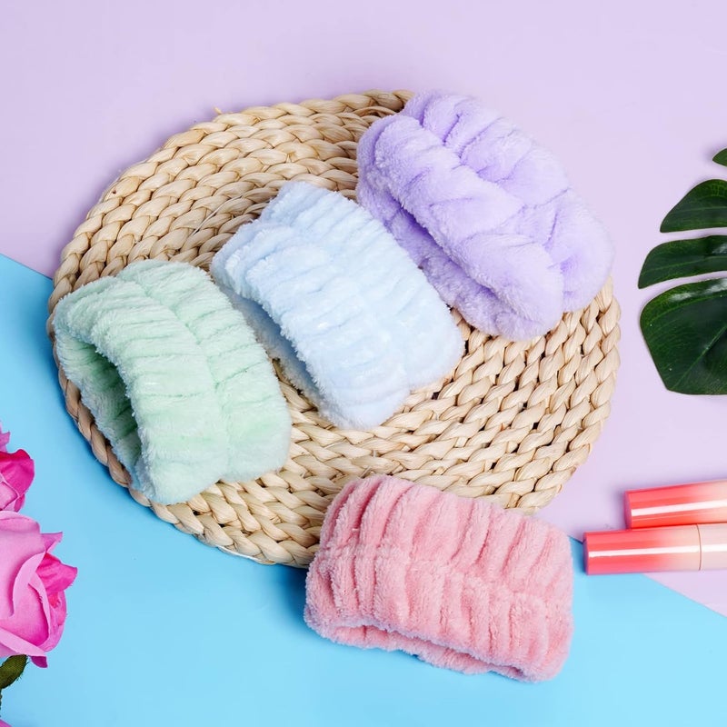 mifengda 4 Pairs Wrist Spa Washband Soft Microfiber Wrist Washband Wrist Wash Towel Band for Washing Face Makeup Women Girls Ladies Prevent Water Wet Your Arm (Pink, Green, Purple, Blue) - Image 5