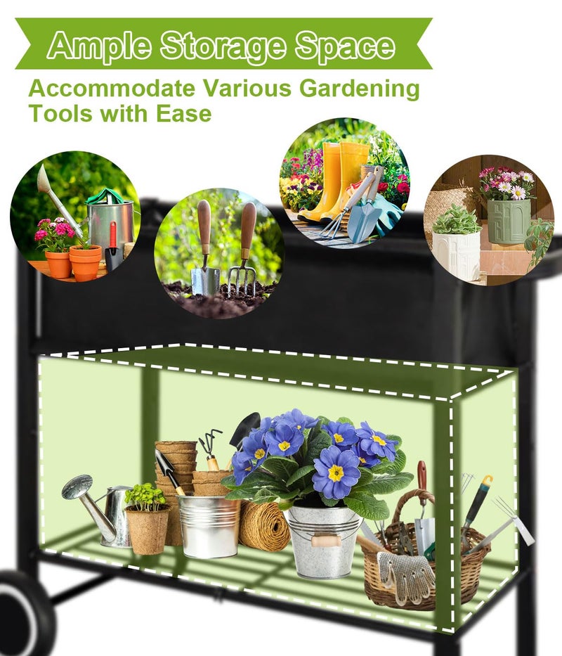 Fiwithy Raised Garden Bed with Legs for Outdoor Plants, Standing Elevated Planter Box Cart on Wheels for Vegetables Flower Herb Patio, Black - Image 4