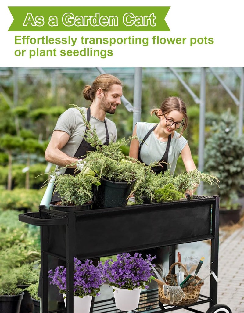 Fiwithy Raised Garden Bed with Legs for Outdoor Plants, Standing Elevated Planter Box Cart on Wheels for Vegetables Flower Herb Patio, Black - Image 2