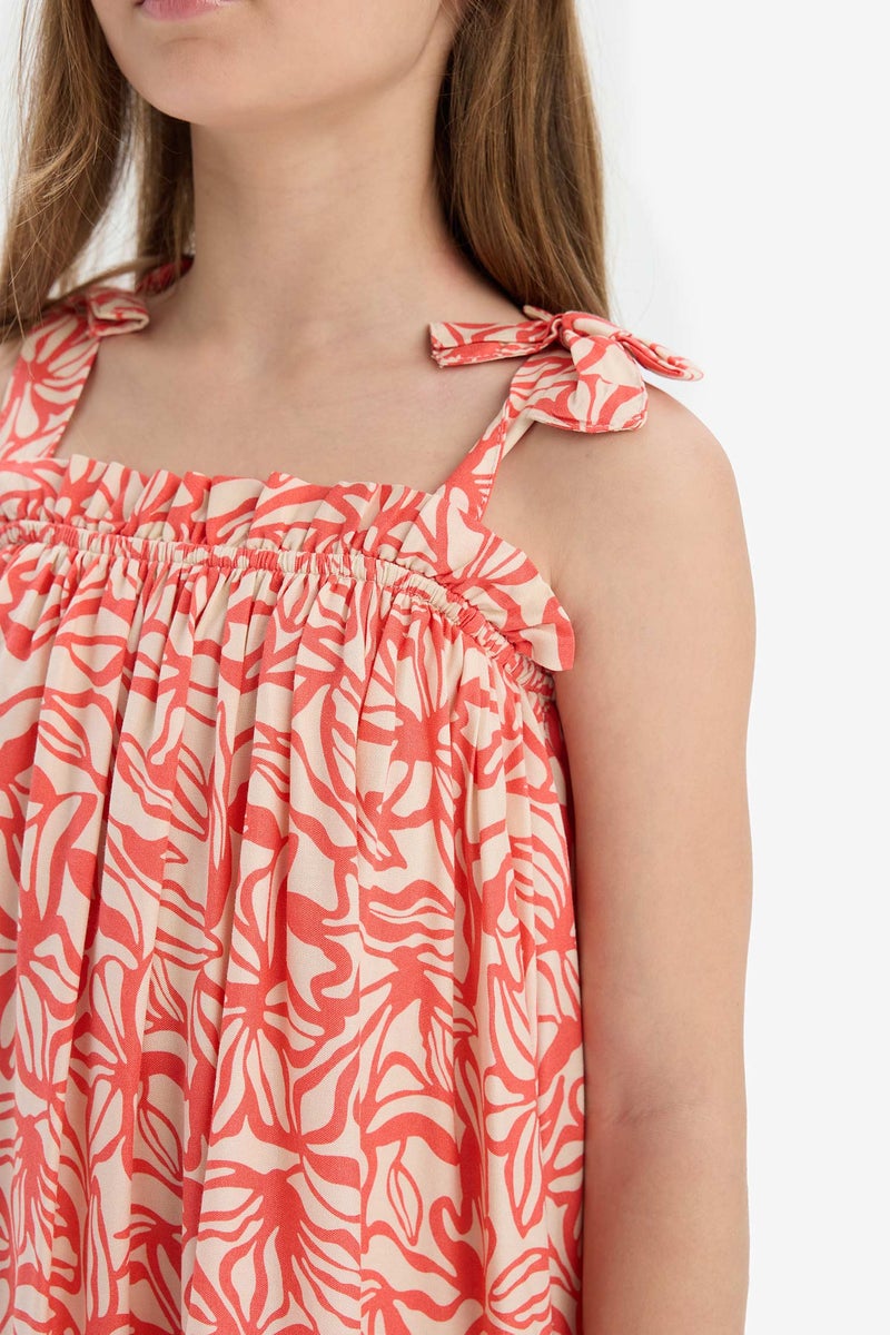 DeFacto Red Girl Girl Floral Strap Dress Casual - Image 5