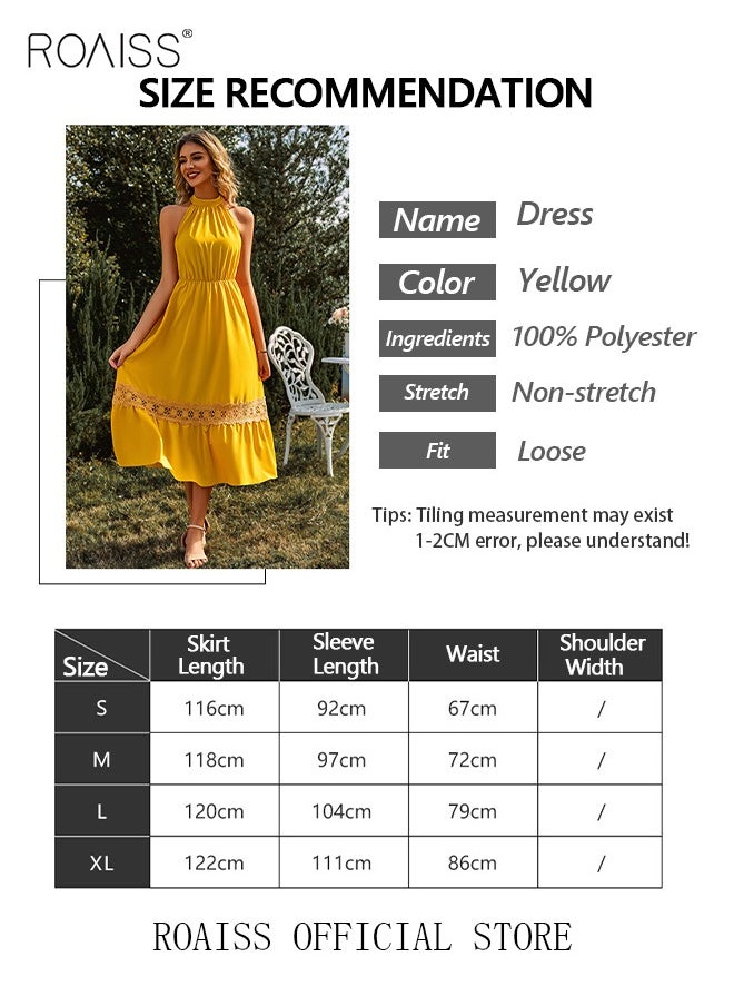 roaiss - Women's Solid Color Halterneck  A-Line Dress Sleeveless Lace Hem European-Style Elegant Dress for Ladies Elegant Temperament Casual Outfit - Image 1