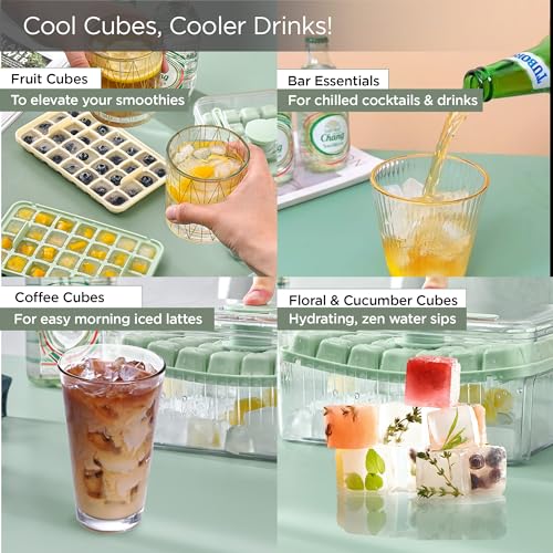 UMAI 2 Layer Ice Cube Trays with Storage Box & Ice Scoop | 64 Compartments | One Press Demolding | Ice Cubes for Whiskey Cocktails Mocktails Soft Drinks | BPA Free (Mint Green) - Image 4