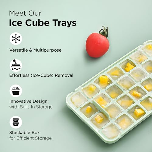 UMAI 2 Layer Ice Cube Trays with Storage Box & Ice Scoop | 64 Compartments | One Press Demolding | Ice Cubes for Whiskey Cocktails Mocktails Soft Drinks | BPA Free (Mint Green) - Image 2