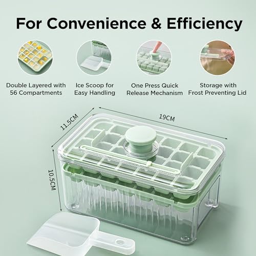 UMAI 2 Layer Ice Cube Trays with Storage Box & Ice Scoop | 64 Compartments | One Press Demolding | Ice Cubes for Whiskey Cocktails Mocktails Soft Drinks | BPA Free (Mint Green) - Image 3