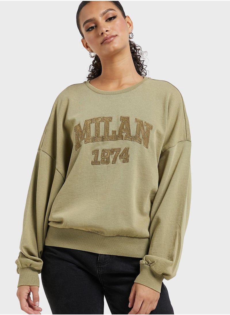 ONLY - Crew Neck Graphic Detail Sweatshirt - Image 1