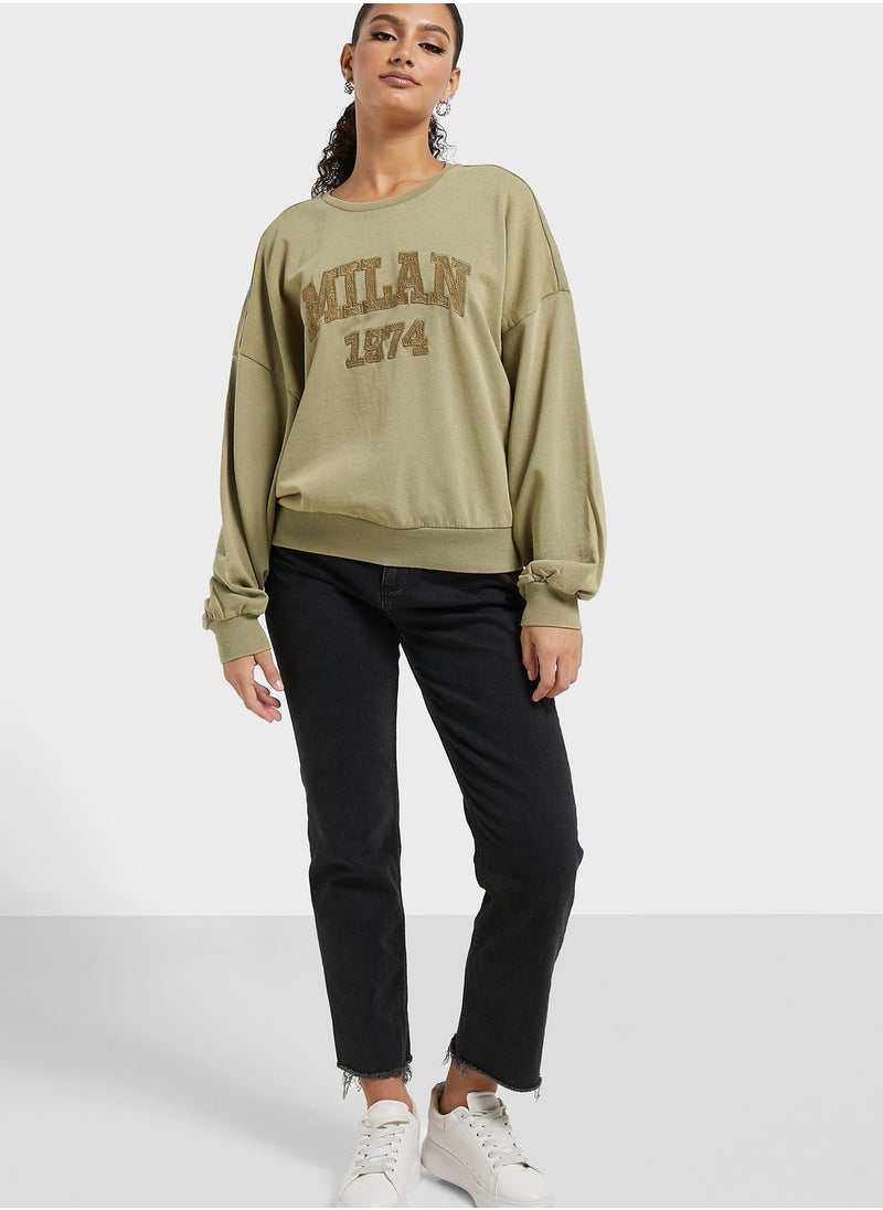 ONLY - Crew Neck Graphic Detail Sweatshirt - Image 1