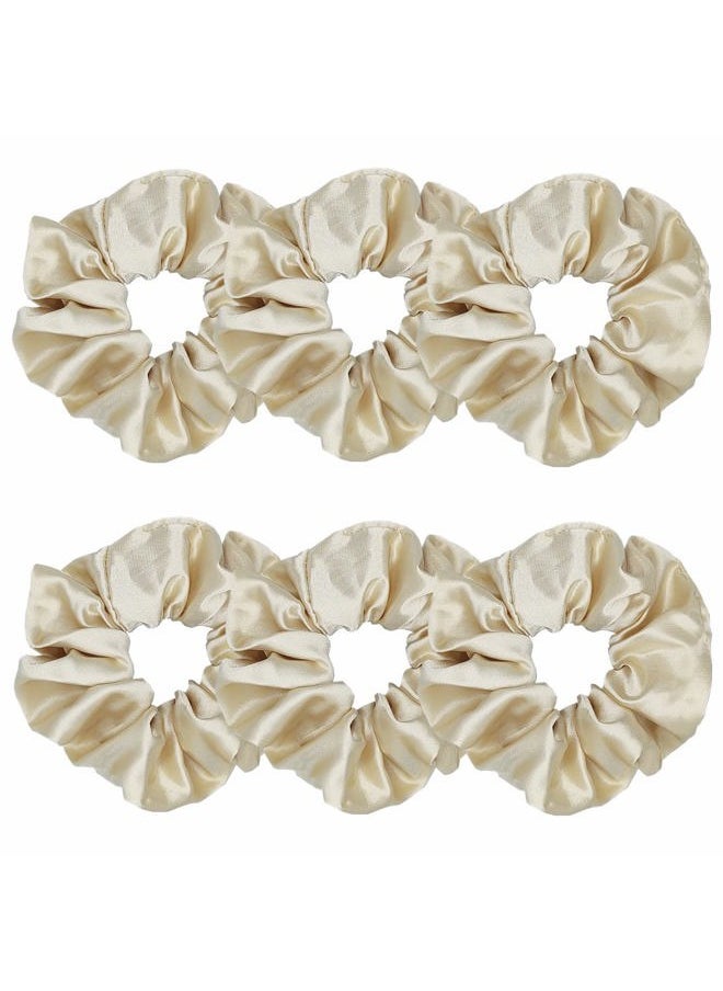 Sufermoe - 6 Pcs Satin Silk Scrunchies: Soft Hair Ties, Bows, Elastics, and Ponytail Holders for Women and Girls (4.3 inch, Light Gold) - Image 1