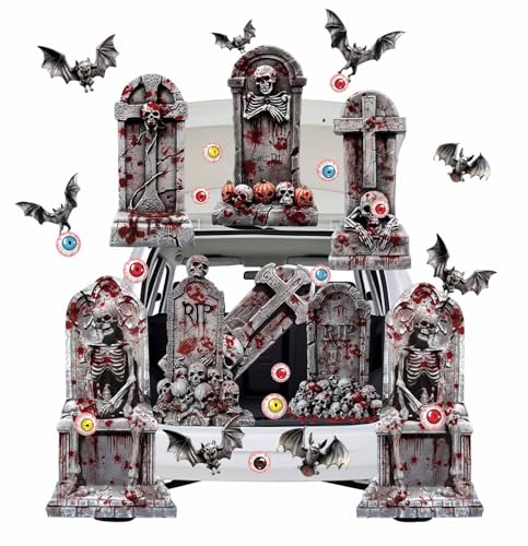 HEIPINIUYE Halloween Graveyard Trunk or Treat Car Decorations Kit Halloween Tombstone Trunk or Treat Decorations for SUV Car Garage Door Entryway Archway Tombstone Party Decorations - Image 1