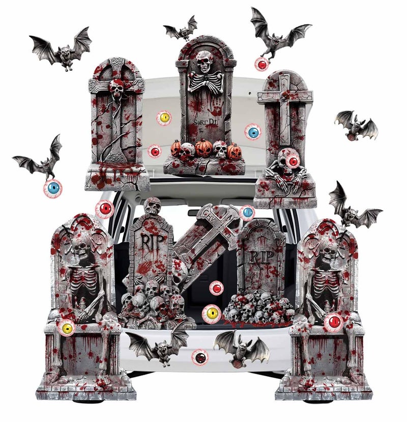 HEIPINIUYE Halloween Graveyard Trunk or Treat Car Decorations Kit Halloween Tombstone Trunk or Treat Decorations for SUV Car Garage Door Entryway Archway Tombstone Party Decorations - Image 2