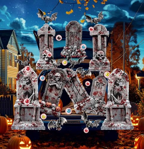 HEIPINIUYE Halloween Graveyard Trunk or Treat Car Decorations Kit Halloween Tombstone Trunk or Treat Decorations for SUV Car Garage Door Entryway Archway Tombstone Party Decorations - Image 3