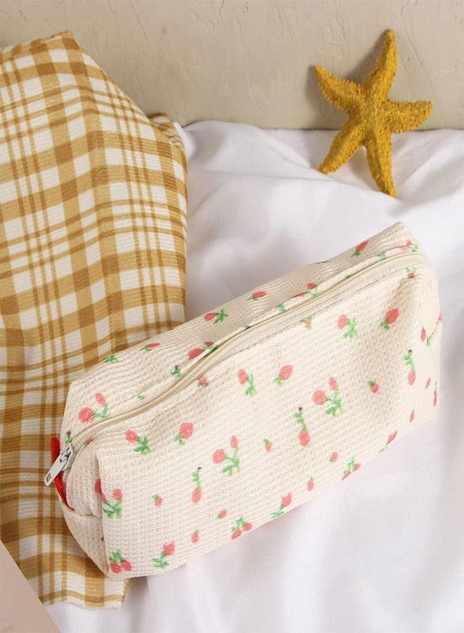 Galepromot Pink Women Fresh Style Pencil Bag Flower Floral Canvas Large Pen Pencil Pouch Bag Pencil Case Pen Holder Coin Pouch, Simple Cosmetic Storage Bags Makeup Bag Office, Pen, Pencil and Marker Cases - Image 4