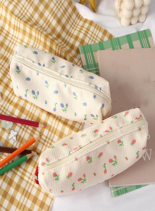 Galepromot Pink Women Fresh Style Pencil Bag Flower Floral Canvas Large Pen Pencil Pouch Bag Pencil Case Pen Holder Coin Pouch, Simple Cosmetic Storage Bags Makeup Bag Office, Pen, Pencil and Marker Cases - Image 5