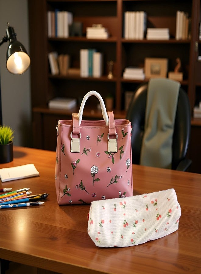 Galepromot Pink Women Fresh Style Pencil Bag Flower Floral Canvas Large Pen Pencil Pouch Bag Pencil Case Pen Holder Coin Pouch, Simple Cosmetic Storage Bags Makeup Bag Office, Pen, Pencil and Marker Cases - Image 2