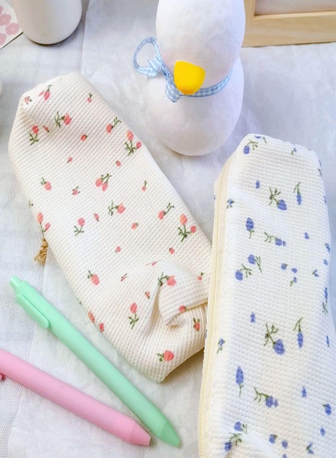 Galepromot Pink Women Fresh Style Pencil Bag Flower Floral Canvas Large Pen Pencil Pouch Bag Pencil Case Pen Holder Coin Pouch, Simple Cosmetic Storage Bags Makeup Bag Office, Pen, Pencil and Marker Cases - Image 3