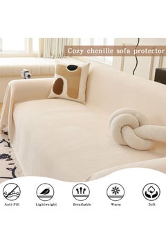 XiuWoo Sofa Cover Anti-Wrinkle Full Coverage Sofa Cover – Exquisite Details with Tassel Edges, Waterproof, Dustproof, Anti-Cat Scratching, Anti-Slip, Flexible, Compression-Resistant, Teddy Velvet Jacquard, Cream Color, 180*180 cm  - Image 4