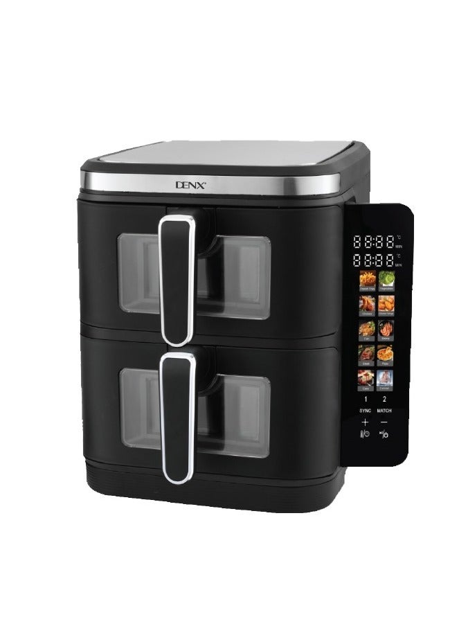 Denx 11L Double Air Fryer, 5.5L + 5.5L Capacity, 2800W, with Information Display and Touch Panel / 12 Preset Settings / Multiple Cooking Functions / High Efficiency Cooking / Healthy Meals - Black - Image 1