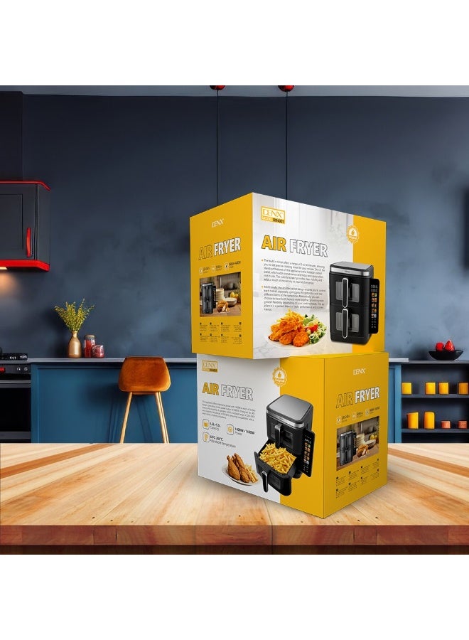 Denx 11L Double Air Fryer, 5.5L + 5.5L Capacity, 2800W, with Information Display and Touch Panel / 12 Preset Settings / Multiple Cooking Functions / High Efficiency Cooking / Healthy Meals - Black - Image 4