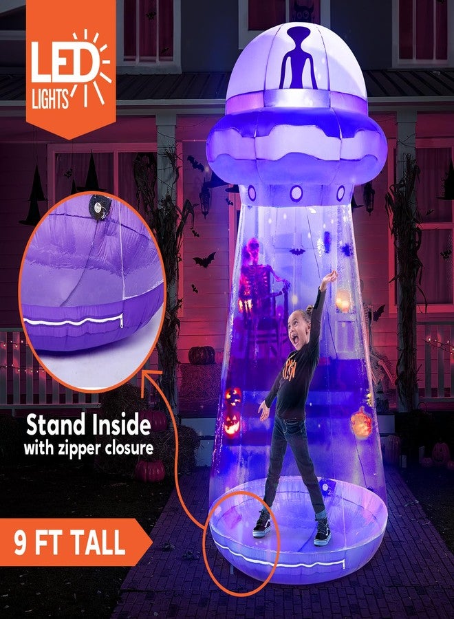 Joiedomi Halloween Inflatable UFO Decoration, 9 FT Tall Giant Halloween Blow Ups UFO Alien Decorations with Built-in LEDs for Outdoor Yard Decor - Image 2