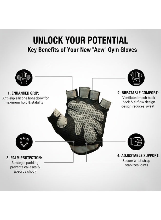 Aora قفازات Aora Gym للرجال والنساء مع دعامة للمعصم – راحة يد مبطنة، قبضة مانعة للانزلاق، قفازات لياقة بدنية قابلة للتنفس لرفع الأثقال، CrossFit، التدريب والتمارين الرياضية في صالة الألعاب الرياضية - Image 3