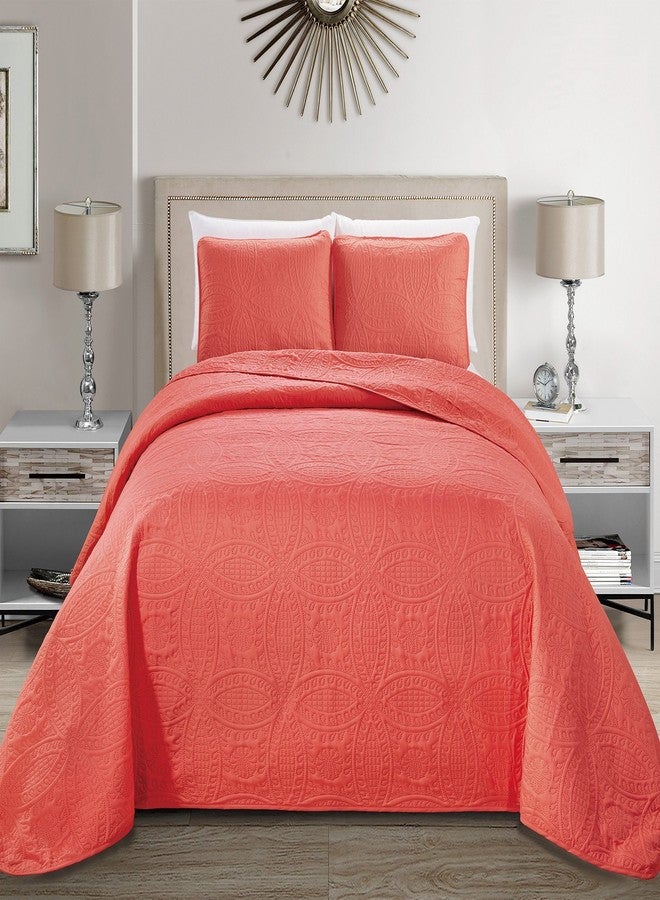 Fancy Collection Embossed Coverlet Bedspread Over Size Set Solid # Austin (Coral, King/California King)