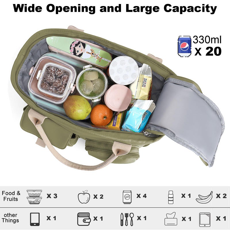Hafmall Insulated Lunch Bag for Adults,Big lunch box for men, Wide Opening Insulated Bag with Shoulder Strap, Reusable Adult Lunch Bag For Work, Picnic(Deep Greene) - Image 3