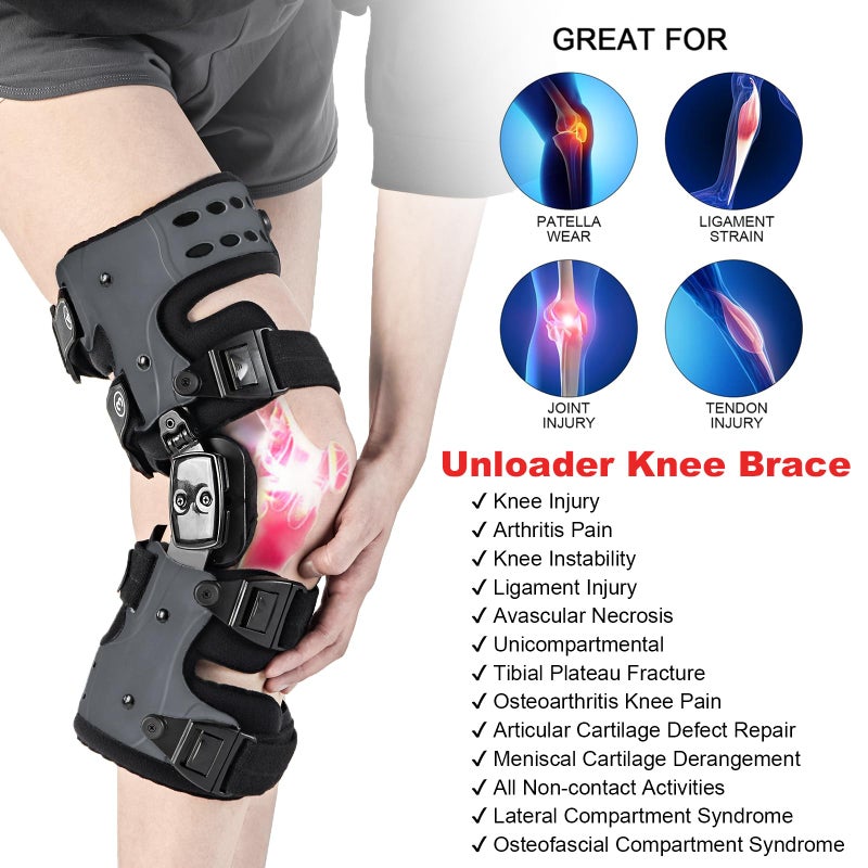EZWORK OA Unloader Knee Brace - Arthritis Pain Relief, Osteoarthritis, Bone on Bone Knee Joint Pain, Cartilage Defect Repair, Avascular Necrosis Hinged,Degeneration (Gray Right) - Image 2
