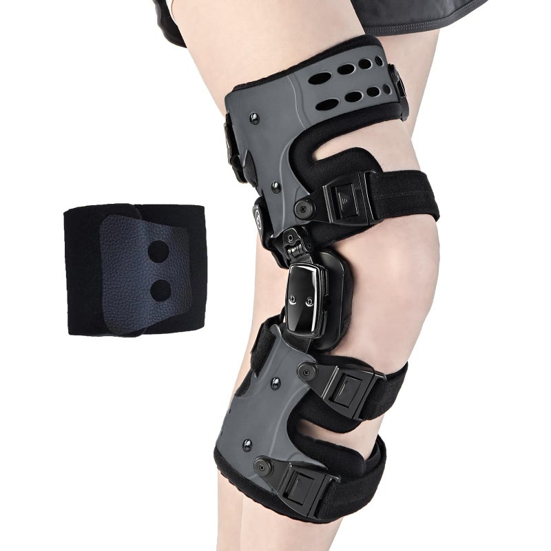 EZWORK OA Unloader Knee Brace - Arthritis Pain Relief, Osteoarthritis, Bone on Bone Knee Joint Pain, Cartilage Defect Repair, Avascular Necrosis Hinged,Degeneration (Gray Right) - Image 1
