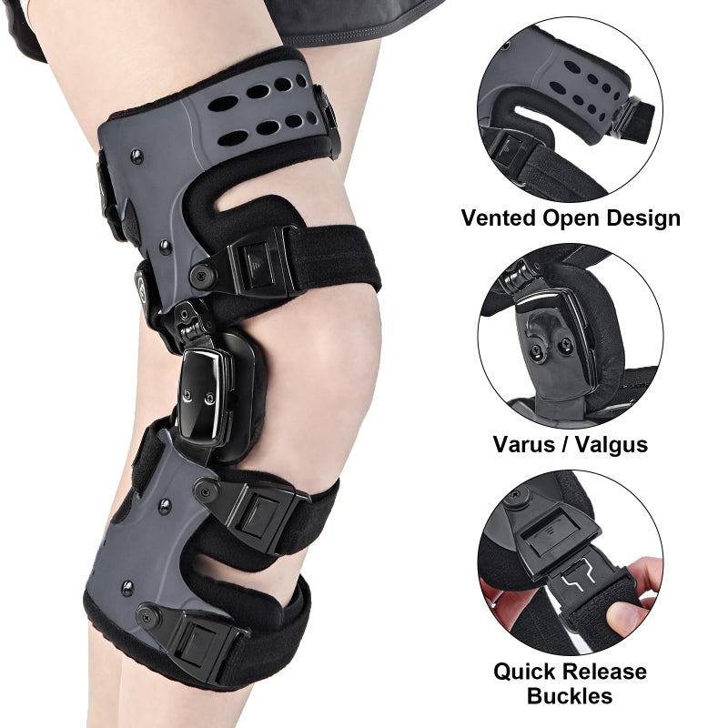 EZWORK OA Unloader Knee Brace - Arthritis Pain Relief, Osteoarthritis, Bone on Bone Knee Joint Pain, Cartilage Defect Repair, Avascular Necrosis Hinged,Degeneration (Gray Right) - Image 3