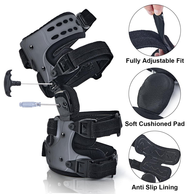 EZWORK OA Unloader Knee Brace - Arthritis Pain Relief, Osteoarthritis, Bone on Bone Knee Joint Pain, Cartilage Defect Repair, Avascular Necrosis Hinged,Degeneration (Gray Right) - Image 4
