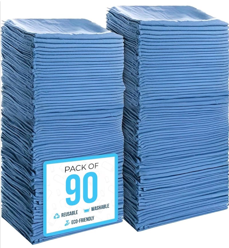 Simpli-Magic Cotton Shop Towels 14"x12" (90 Pack) â€“ Reusable Cleaning Shop Rags for Automobiles, Industries, Garage and Homes (Blue) - Image 1