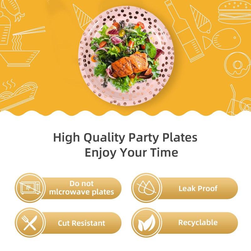 CENLBJ Pink & Rose Gold Dots Party Paper Plates, 50 PCS Disposable Party Supplies Dessert Paper Plates for Birthday Wedding Bridal Shower Supplies (7 inches) - Image 4