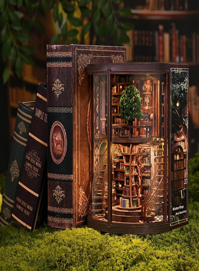 ACOCO Book Nook for Adults, Library Booknook Kit DIY Miniature Dollhouse Book Nooks with LED Light, 3D Wooden Puzzle Library Bookshelf Home Decor, Adult Craft Gift Kits (Wisdom Rings Book Repository) - Image 3