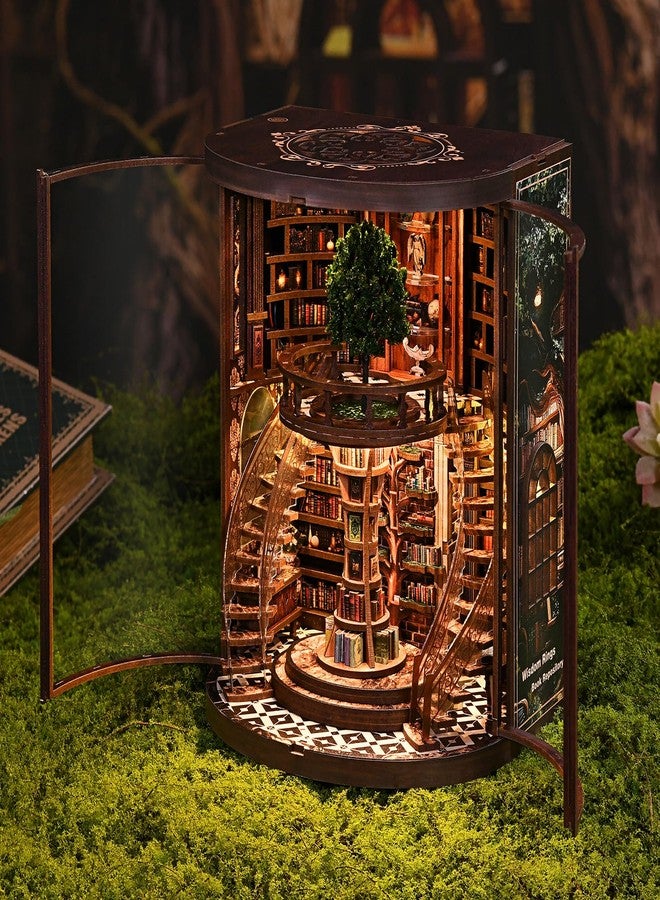 ACOCO Book Nook for Adults, Library Booknook Kit DIY Miniature Dollhouse Book Nooks with LED Light, 3D Wooden Puzzle Library Bookshelf Home Decor, Adult Craft Gift Kits (Wisdom Rings Book Repository) - Image 2
