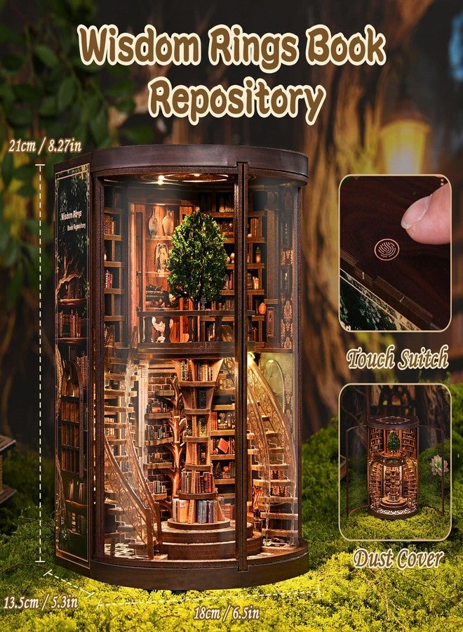 ACOCO Book Nook for Adults, Library Booknook Kit DIY Miniature Dollhouse Book Nooks with LED Light, 3D Wooden Puzzle Library Bookshelf Home Decor, Adult Craft Gift Kits (Wisdom Rings Book Repository) - Image 5