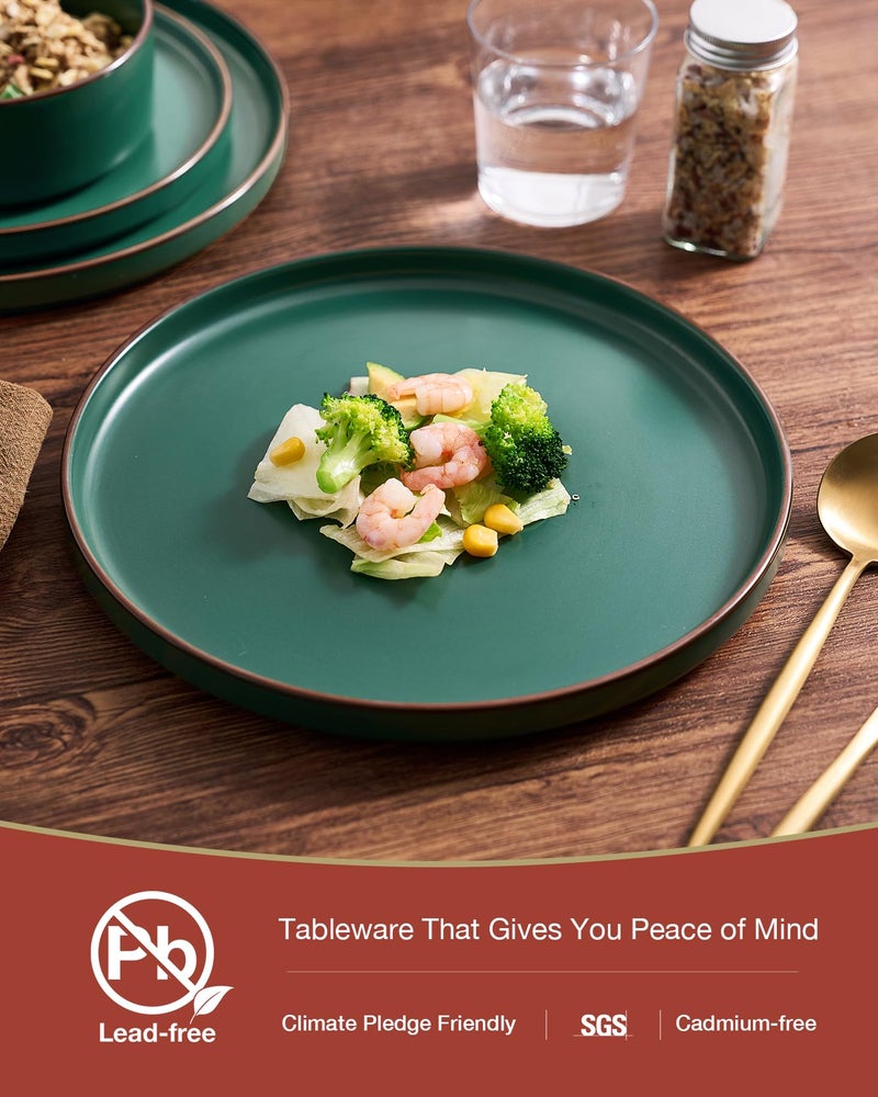 Famiware Nebula Ridge Stoneware Dinnerware Sets, Plates and Bowls Sets for 4, 12 Pieces Dishes Set, Microwave and Dishwasher Safe Kitchen Plates, Dark Green - Image 5