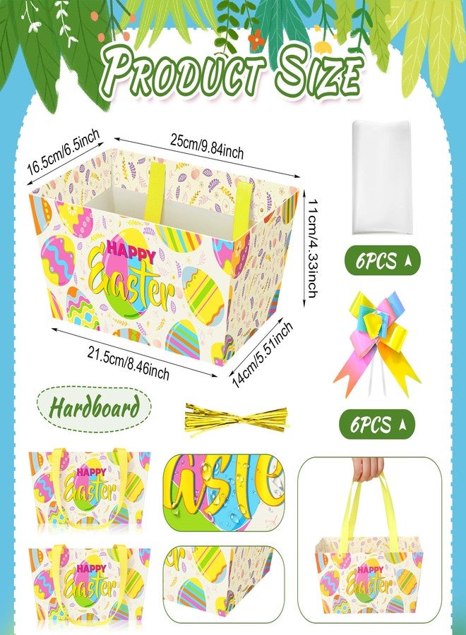 Funnymoom سلة هدايا من Funnymoom تحتوي على 6 بيضات عيد الفصح، فارغة مع كيس سيلوفان وشرائط سحب، مثالية لعيد الفصح السعيد، صندوق هدايا لحفلات الزفاف وأعياد الميلاد في فصل الربيع، مقاس 9.8 × 6.5 بوصة - Image 3