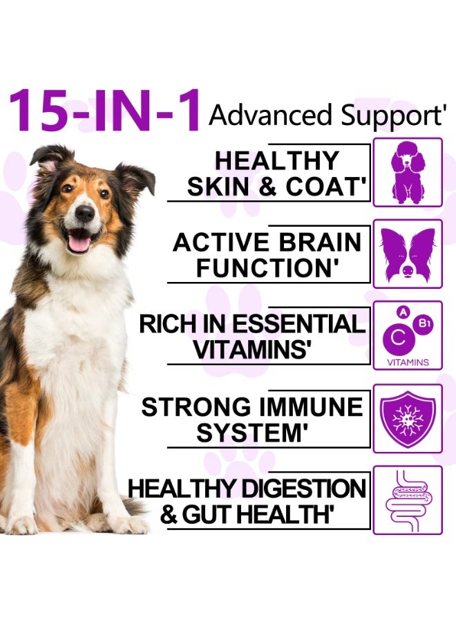 Oimmal 150 Pcs 375g 15in1 Multivitamin Supplements Chewable Treats for Dogs with Glucosamine & Probiotics，Natural Daily Vitamins Chews for Dogs,Pet Health Support-Skin-Immunity-Gut Digestion,Joint Heart,Duck Flavor Dog Chews - Image 5