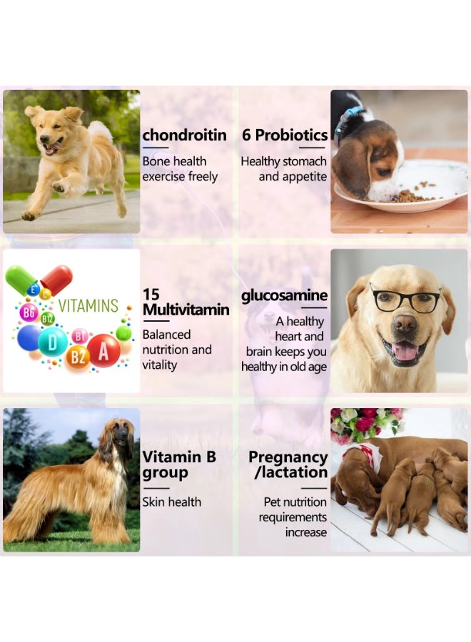 Oimmal 150 Pcs 375g 15in1 Multivitamin Supplements Chewable Treats for Dogs with Glucosamine & Probiotics，Natural Daily Vitamins Chews for Dogs,Pet Health Support-Skin-Immunity-Gut Digestion,Joint Heart,Duck Flavor Dog Chews - Image 4