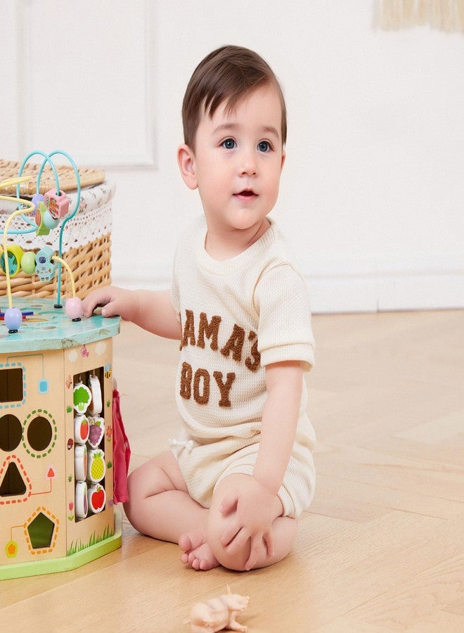 Douhoow Baby Boy Summer Outfits Short Sleeve Mamas Boy Little Dude Embroidery Boy Romper Shorts Set Infant Waffle Clothes (Khaki, 0-3 Months) - Image 3