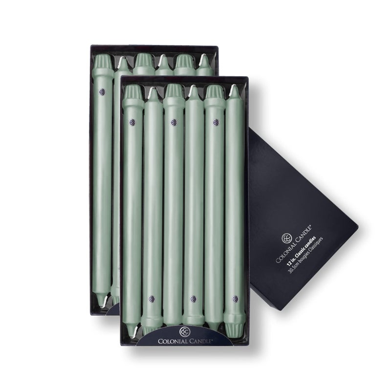Colonial Candle Unscented Taper Candle Classic Collection Colonial Classic Green 12 In Pack of 12  Up to 10 Hours Burn