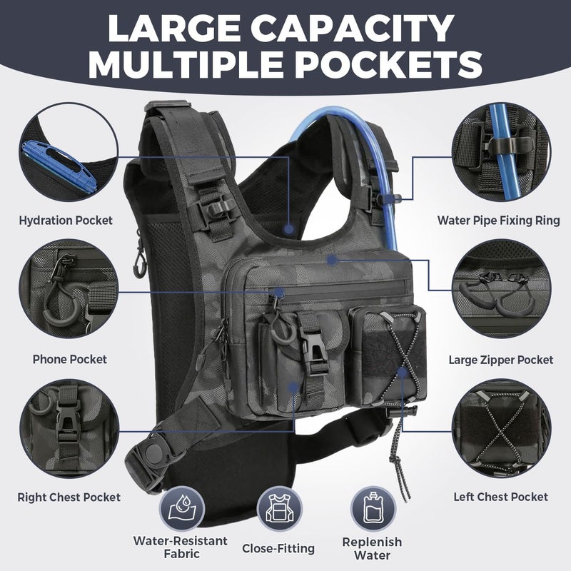 Criuage USA Original Patent Running Hydration Vest Backpack, Lightweight Chest Pack with 2.0L Water Bladder Bag Daypack for Hiking Running Cycling Race Marathon for Women Men (Camo, Standard) - Image 2