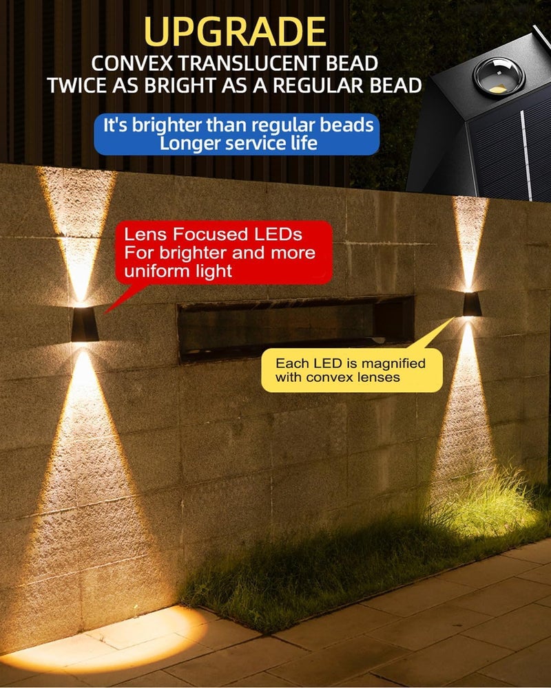 LITVERSE Solar Outdoor Wall Lights Up and Down 2 LED Outdoor Lamp Solar Wall Lights,IP65 Waterproof Patio Wall Light, Solar Exterior Lights for House Garage Garden (Warm White) Plastic - Image 3