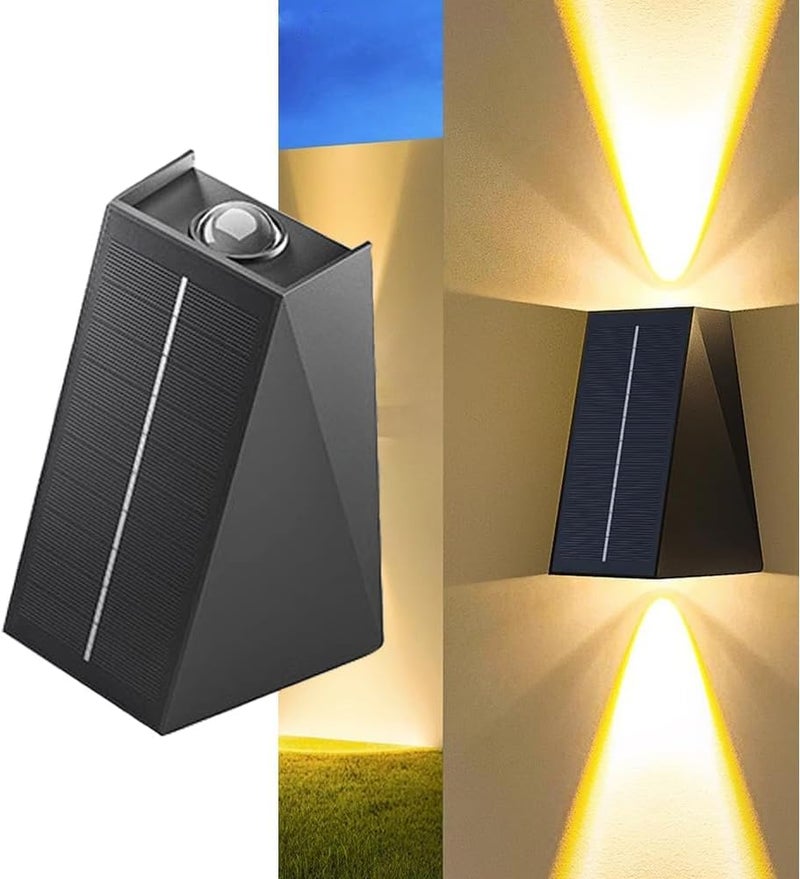 LITVERSE Solar Outdoor Wall Lights Up and Down 2 LED Outdoor Lamp Solar Wall Lights,IP65 Waterproof Patio Wall Light, Solar Exterior Lights for House Garage Garden (Warm White) Plastic - Image 1