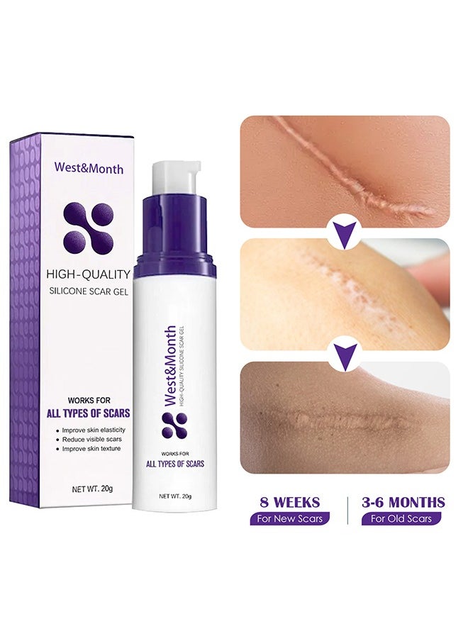 West&Month High-Quality Silicone Scar Gel- Professional Scar Removal Cream for Surgical Scars, Stretch Mark, Keloid Bump, C-Section, Burn, Old and New Scars (20g)  - Image 1