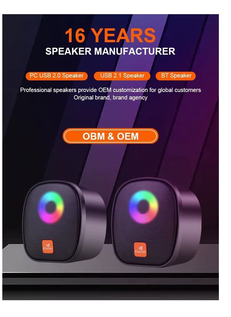 Kisonli - KISONLI X11 USB + AUX 3.5MM Speaker RGB Speaker for Computer, LAPTOP 3 WATT PER SPEAKER  WITH MODERN ERGONOMIC DESIGN PERFECT FOR YOUR COMPUTER  SETUP - Image 1