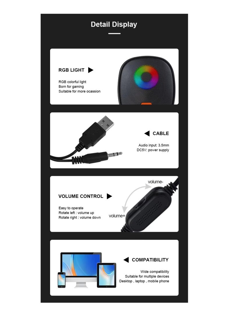 Kisonli - KISONLI X11 USB + AUX 3.5MM Speaker RGB Speaker for Computer, LAPTOP 3 WATT PER SPEAKER  WITH MODERN ERGONOMIC DESIGN PERFECT FOR YOUR COMPUTER  SETUP - Image 1
