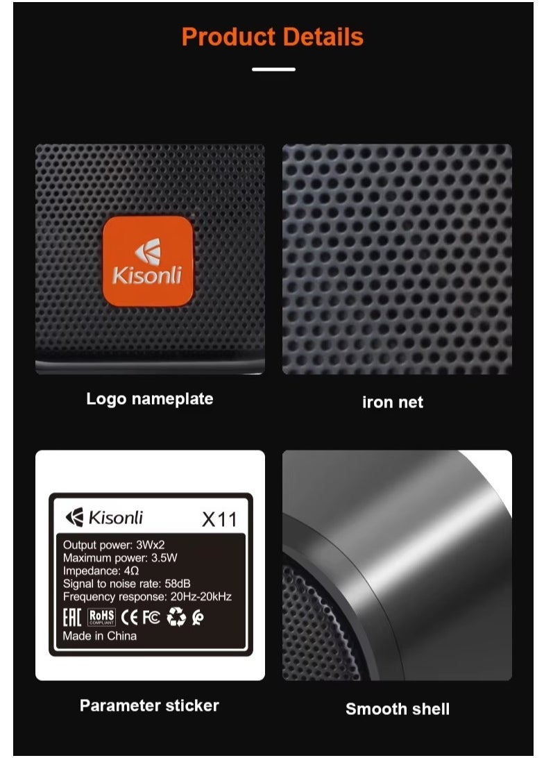 Kisonli - KISONLI X11 USB + AUX 3.5MM Speaker RGB Speaker for Computer, LAPTOP 3 WATT PER SPEAKER  WITH MODERN ERGONOMIC DESIGN PERFECT FOR YOUR COMPUTER  SETUP - Image 1