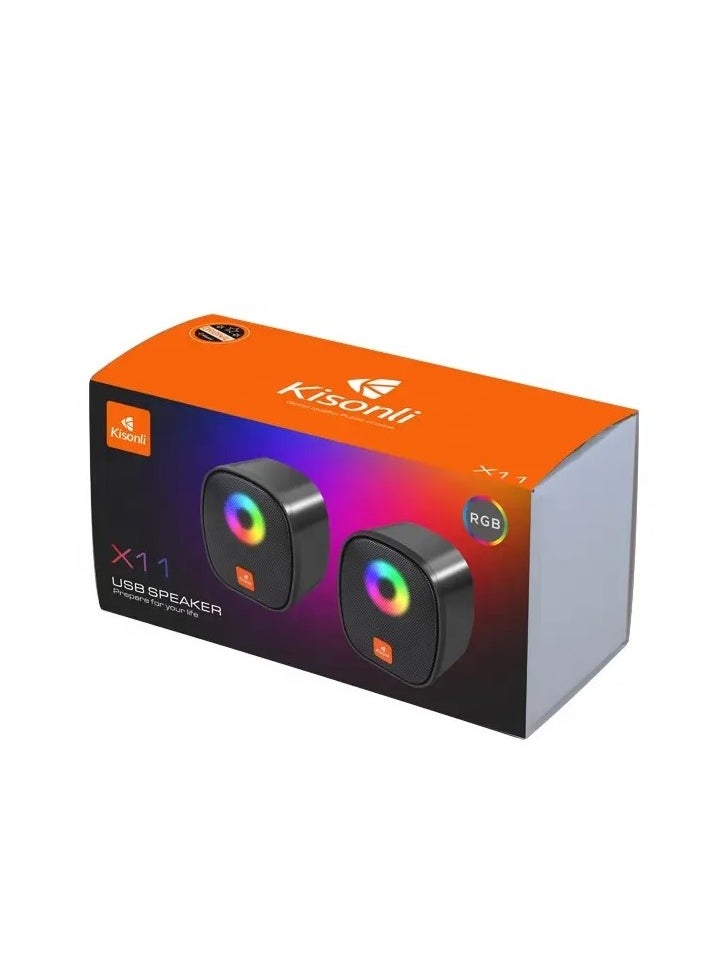 Kisonli - KISONLI X11 USB + AUX 3.5MM Speaker RGB Speaker for Computer, LAPTOP 3 WATT PER SPEAKER  WITH MODERN ERGONOMIC DESIGN PERFECT FOR YOUR COMPUTER  SETUP - Image 1