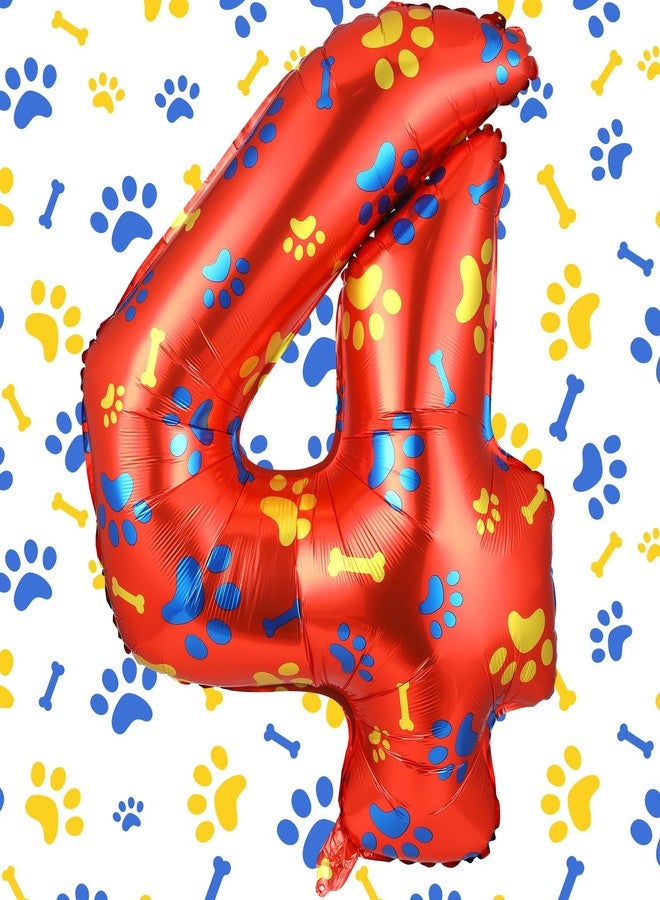 Leitee 40 Inch Dog Paw Birthday Balloon Giant Paw Number Theme Balloon with Red Dog Paw Birthday Party Favors for Dog Party Decoration Supplies (Number 4) - Image 1